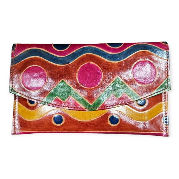 Vintage Leather Made in India Three Piece Clutch Wallet and Coin Purse Key Chain - Picture 4 of 14